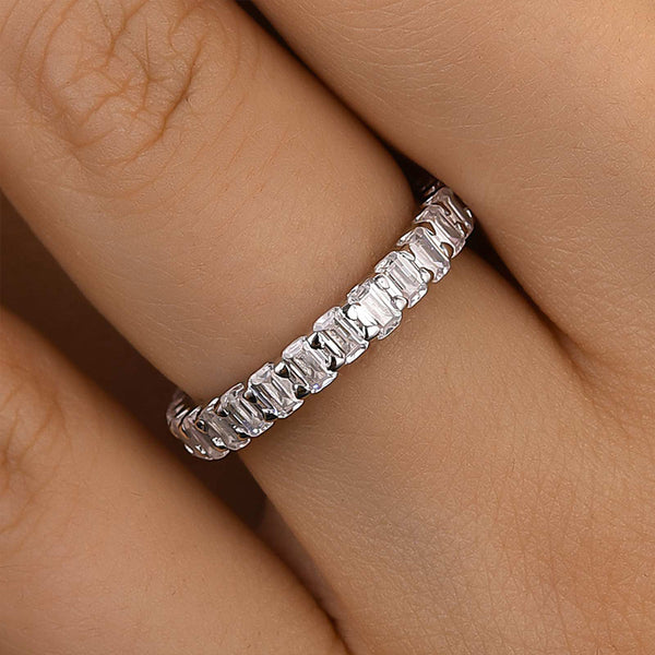 Louily Unique Emerald Cut Women's Wedding Band