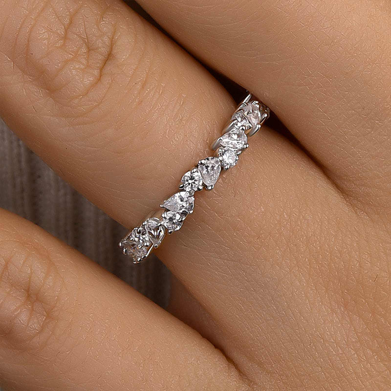 Louily Unique Half Pear & Round Cut Women's Wedding Band - louilyjewelry