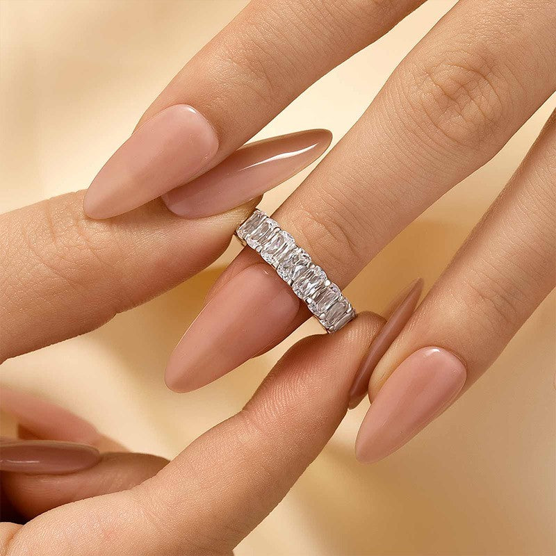 7.5Ct Cushion Cut Eternity Wedding Band In Sterling Silver - louilyjewelry