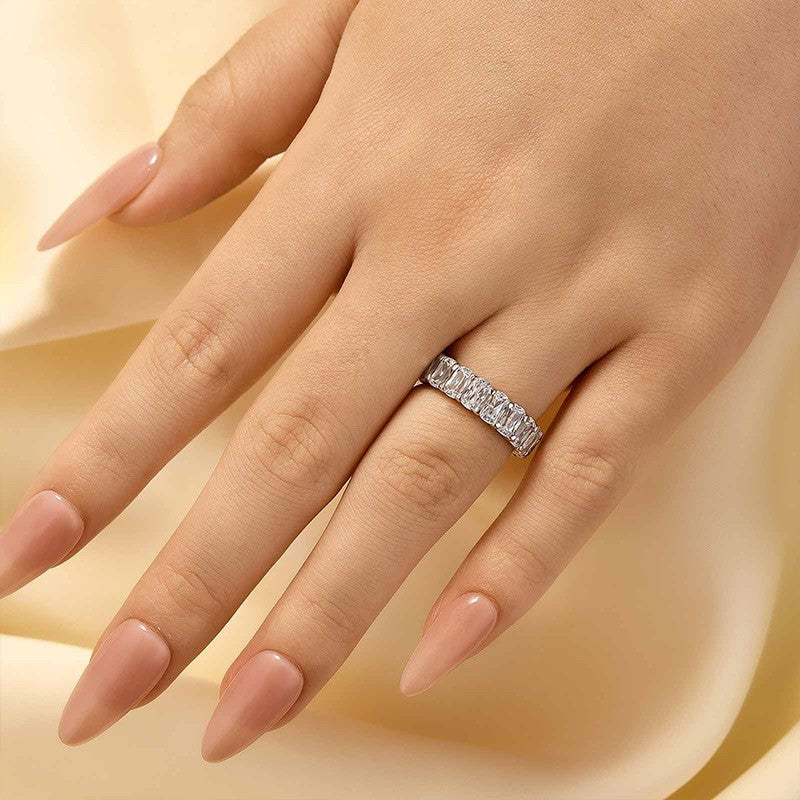 7.5Ct Cushion Cut Eternity Wedding Band In Sterling Silver - louilyjewelry