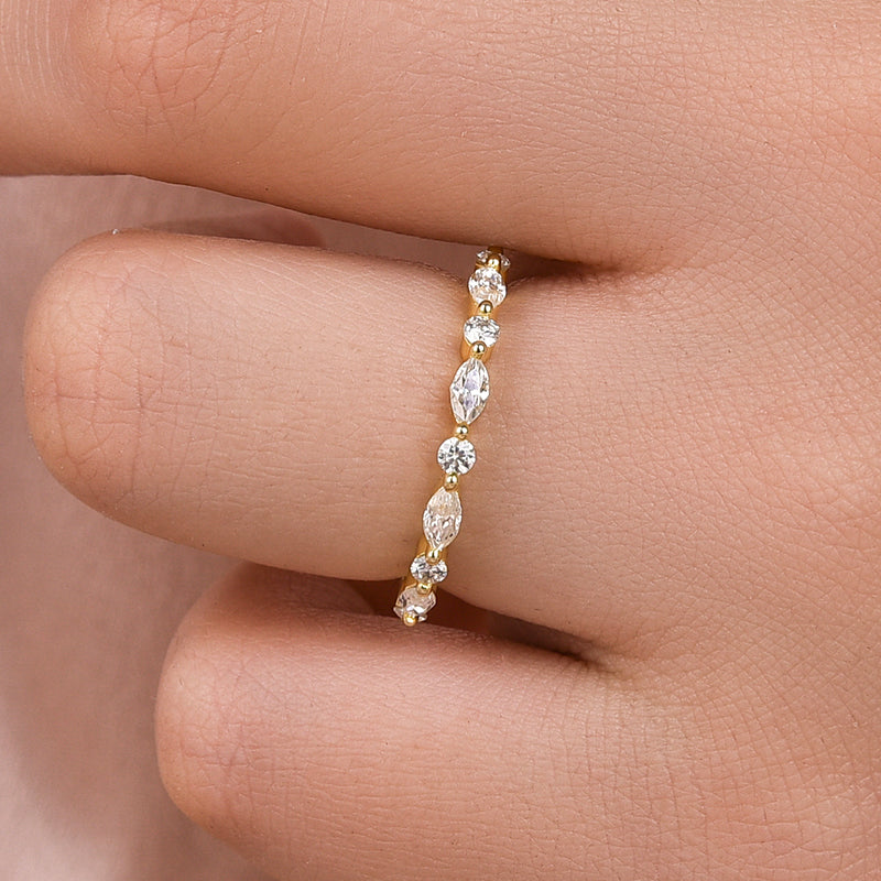 S925 1.0 Ct Marquise Cut Half Eternity Wedding Band Stackable Ring For Everyday Wear