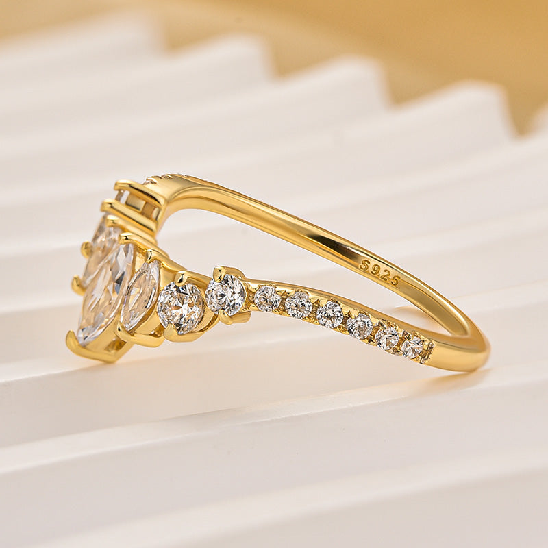 Vintage Marquise Cut & Round Cut Crown-Shaped Wedding Band In Sterling Silver