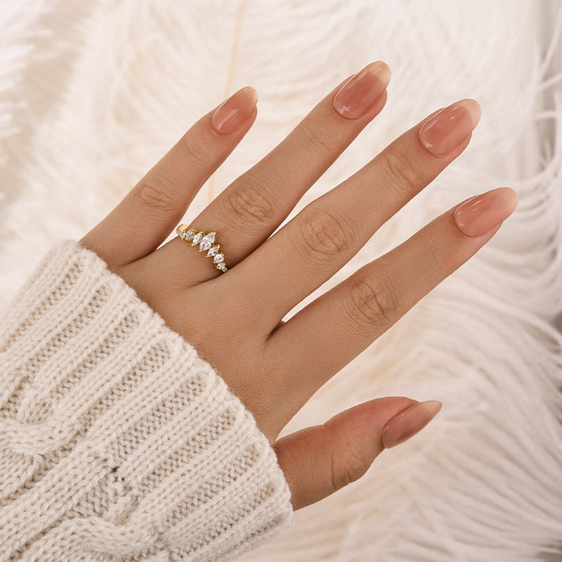 Vintage Marquise Cut & Round Cut Crown-Shaped Wedding Band In Sterling Silver