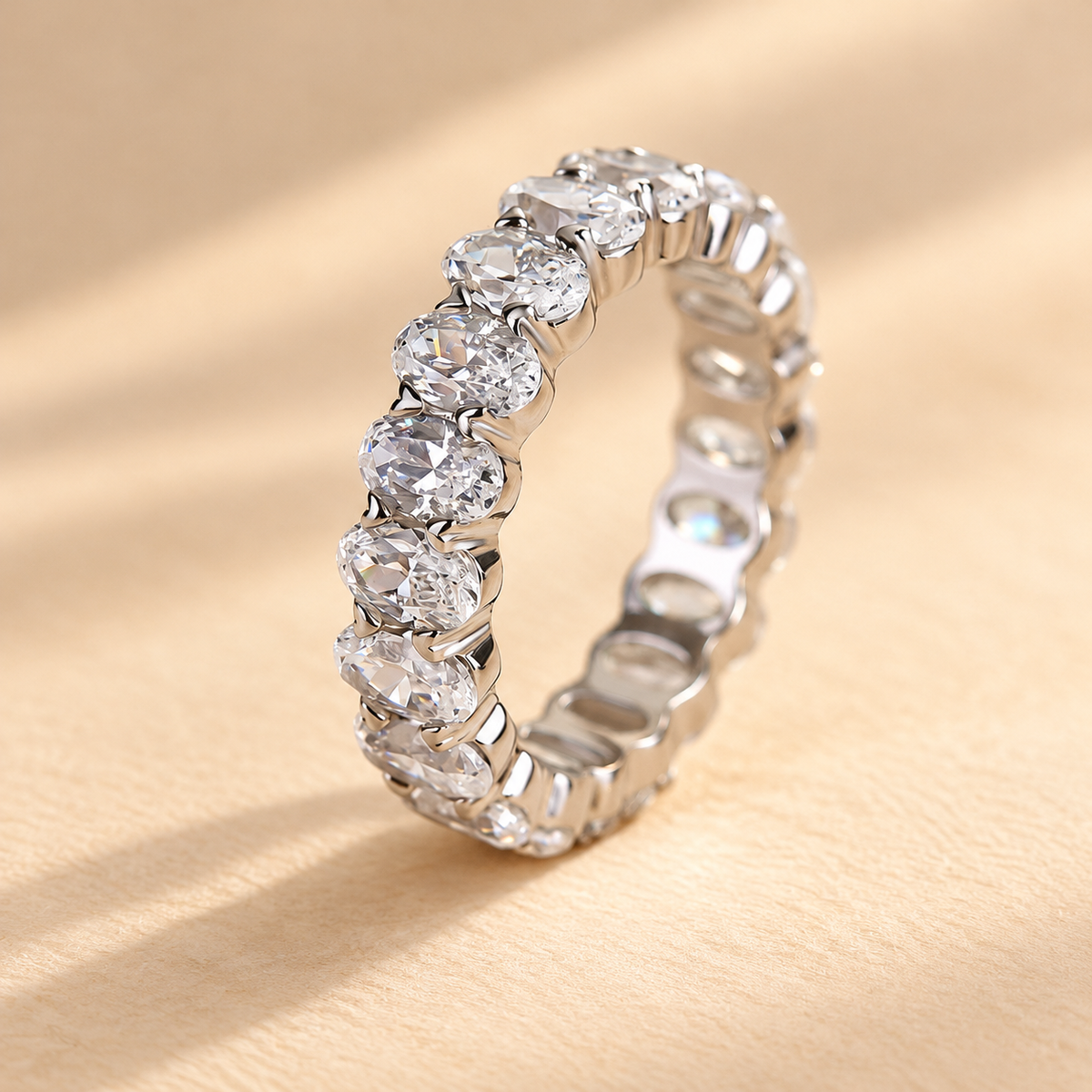 S925 5.0Ct Full Oval Cut Simulated Diamond/ Moissanite Wedding Band For Everyday Wear