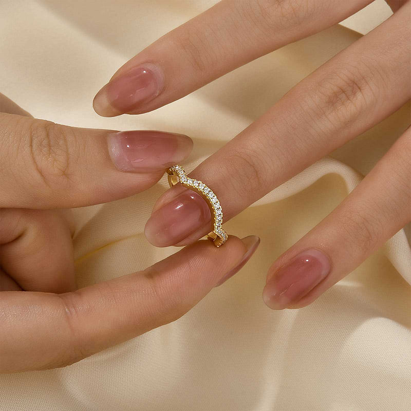 Louily Unique Curved Design Half Eternity Wedding Band For Women - louilyjewelry