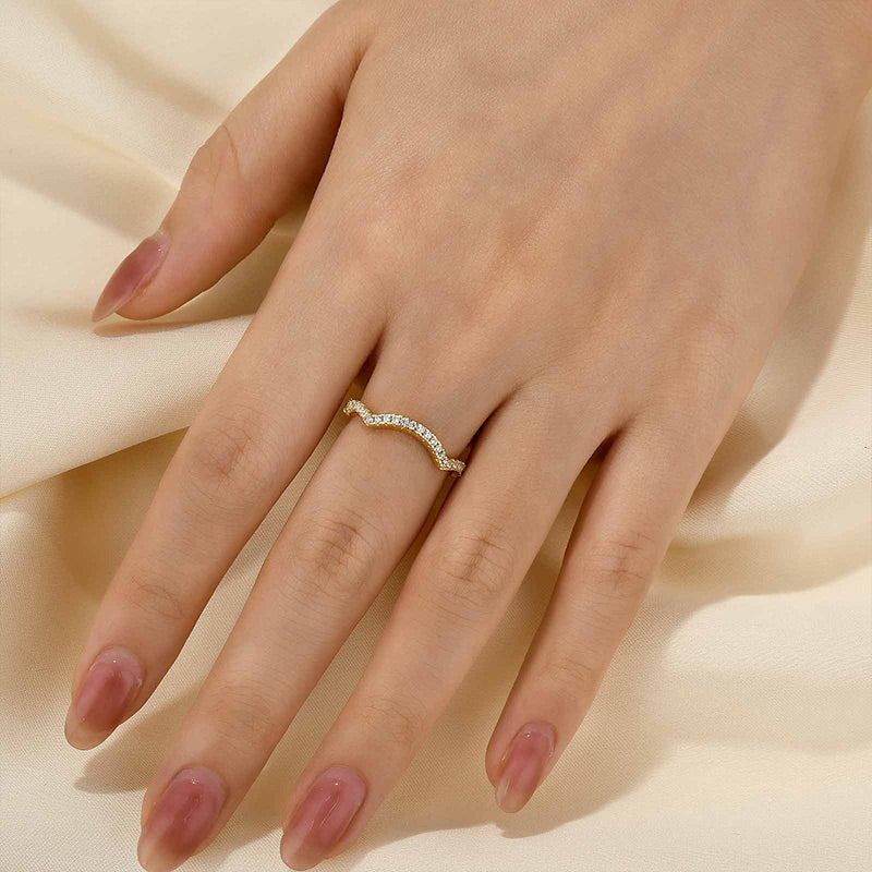 Louily Unique Curved Design Half Eternity Wedding Band For Women - louilyjewelry