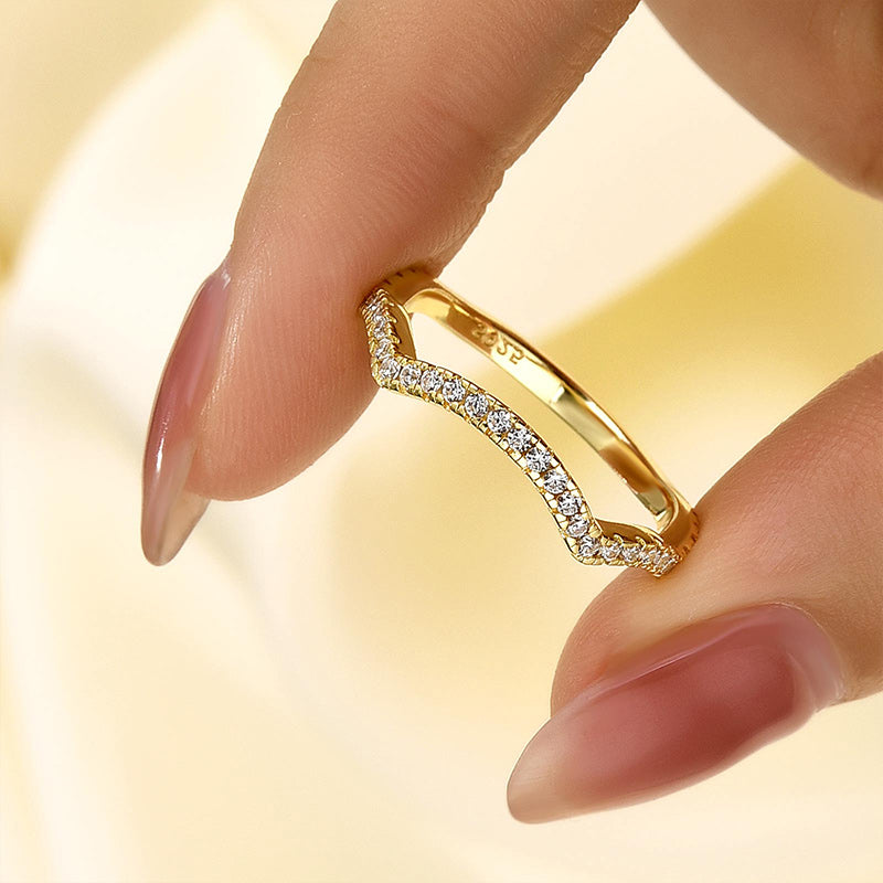 Louily Unique Curved Design Half Eternity Wedding Band For Women - louilyjewelry