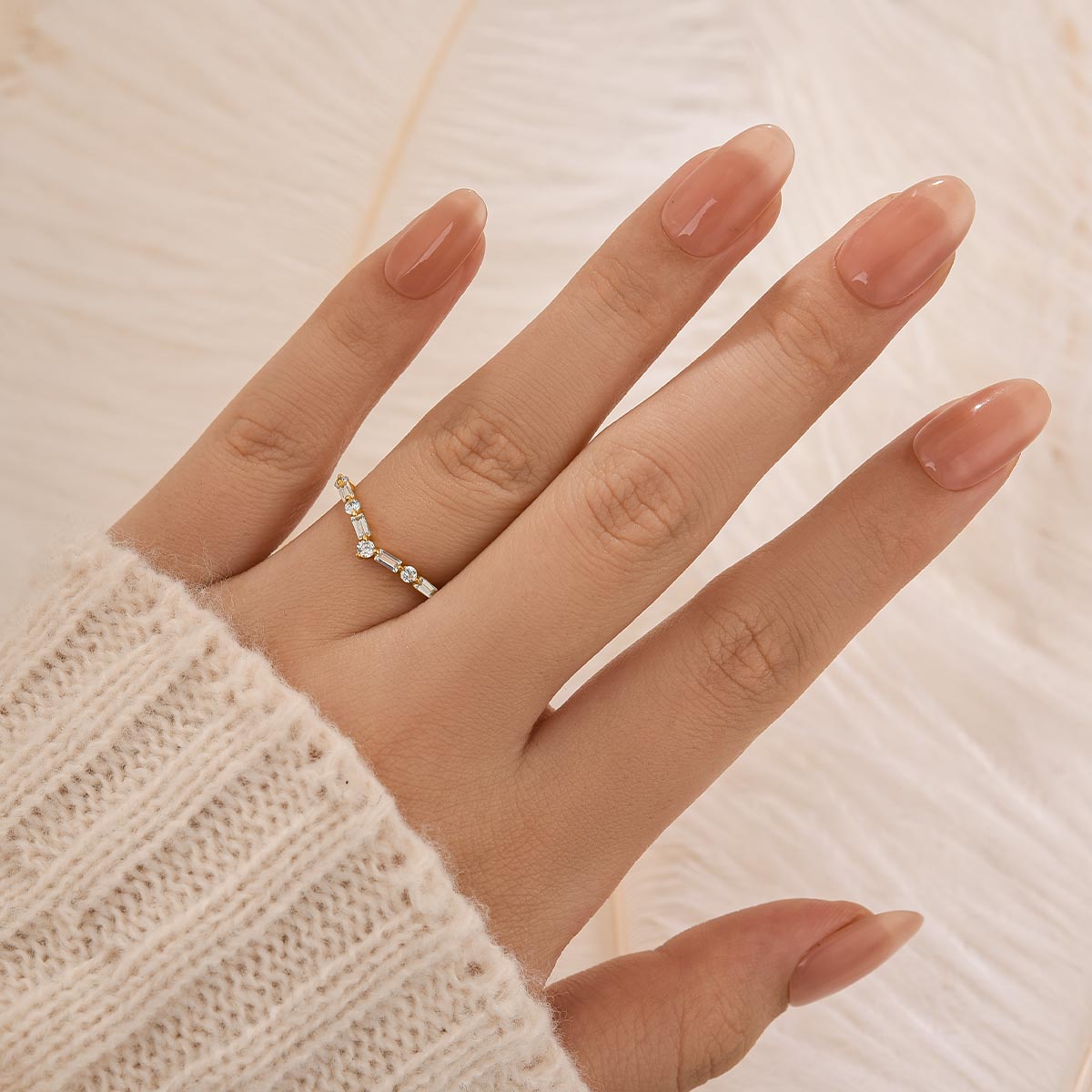 Louily Exclusive V-shaped Design Half Eternity Wedding Band