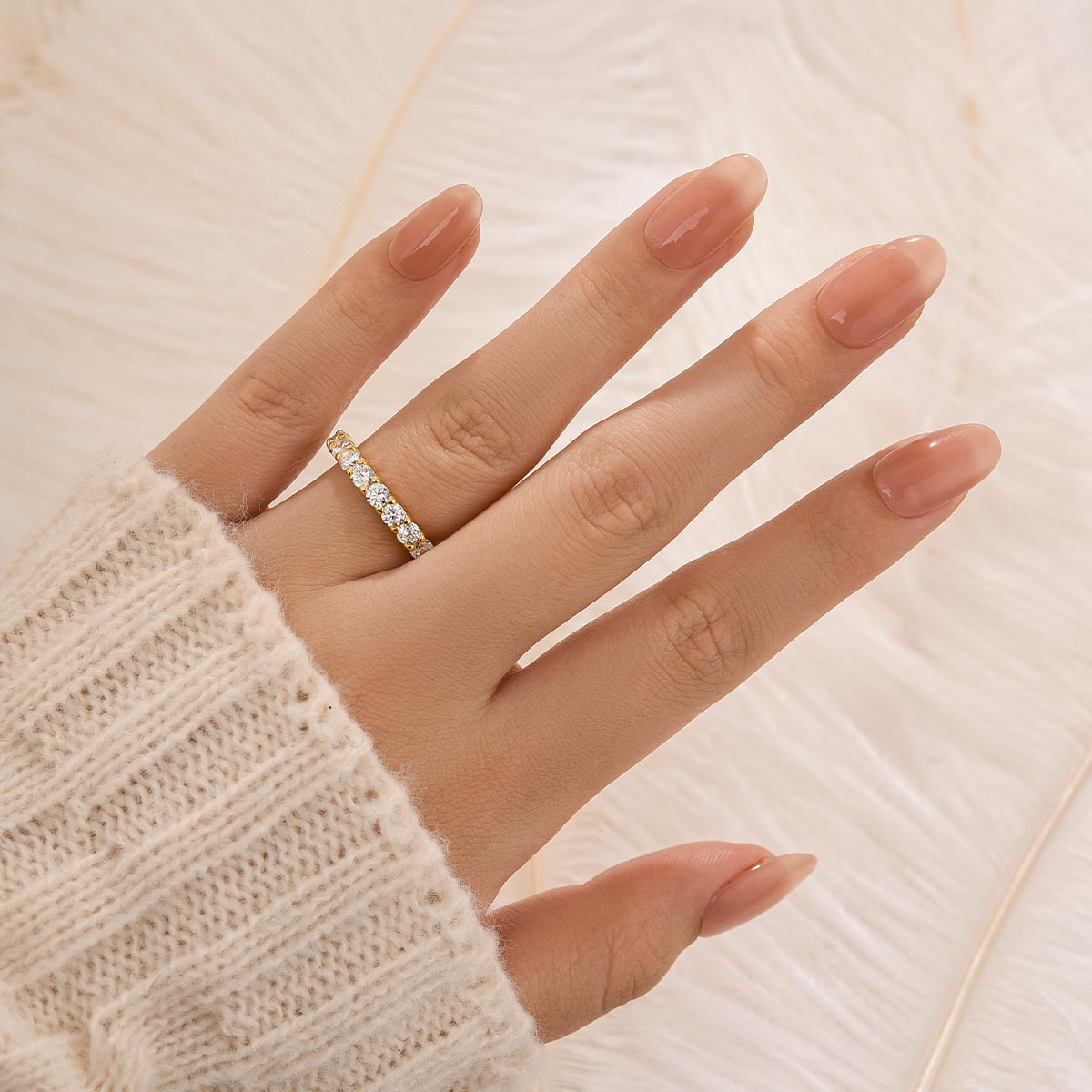 Louily Classic Half Eternity Round Cut Wedding Band