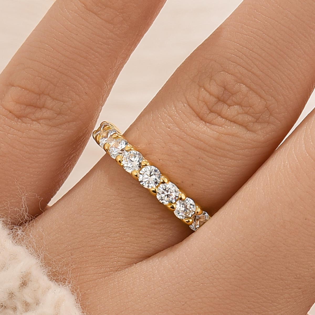 Louily Classic Half Eternity Round Cut Wedding Band