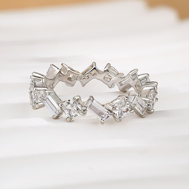 Emerald Cut & Cushion Cut Wedding Band In Sterling Silver - louilyjewelry