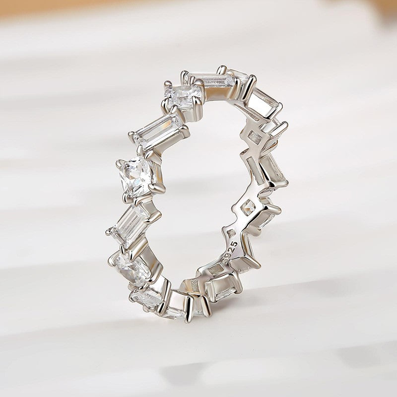 Emerald Cut & Cushion Cut Wedding Band In Sterling Silver - louilyjewelry