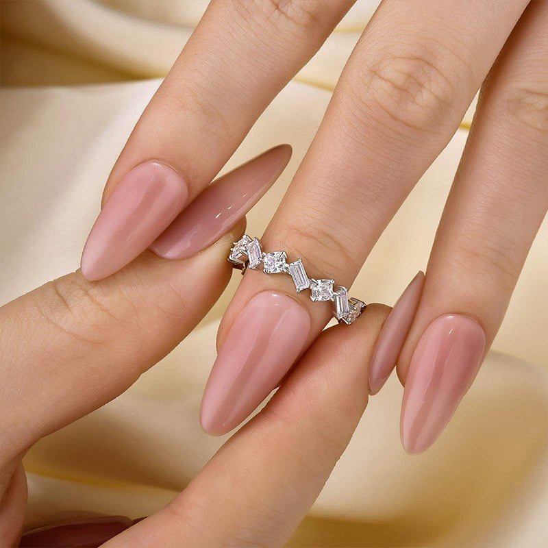 Emerald Cut & Cushion Cut Wedding Band In Sterling Silver - louilyjewelry