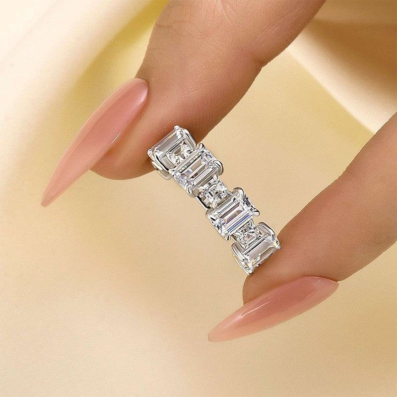 Fashion Emerald Cut Wedding Band In Sterling Silver - louilyjewelry