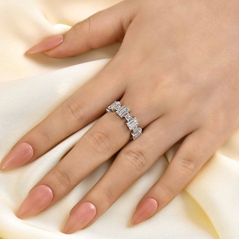 Fashion Emerald Cut Wedding Band In Sterling Silver - louilyjewelry