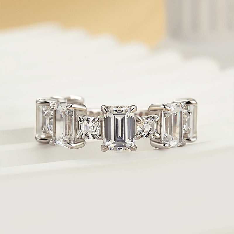 Fashion Emerald Cut Wedding Band In Sterling Silver - louilyjewelry