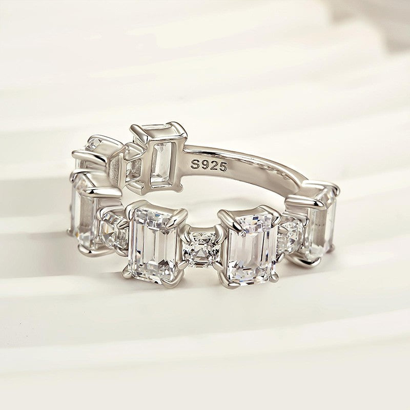 Fashion Emerald Cut Wedding Band In Sterling Silver - louilyjewelry