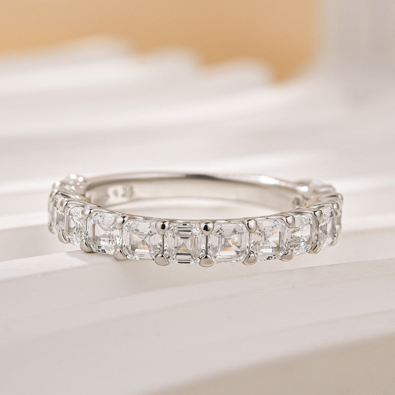 Unique Asscher Cut Wedding Band In Sterling Silver - louilyjewelry