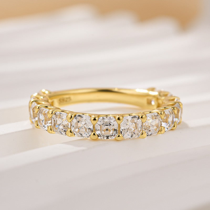 Unique Asscher Cut Wedding Band In Sterling Silver - louilyjewelry