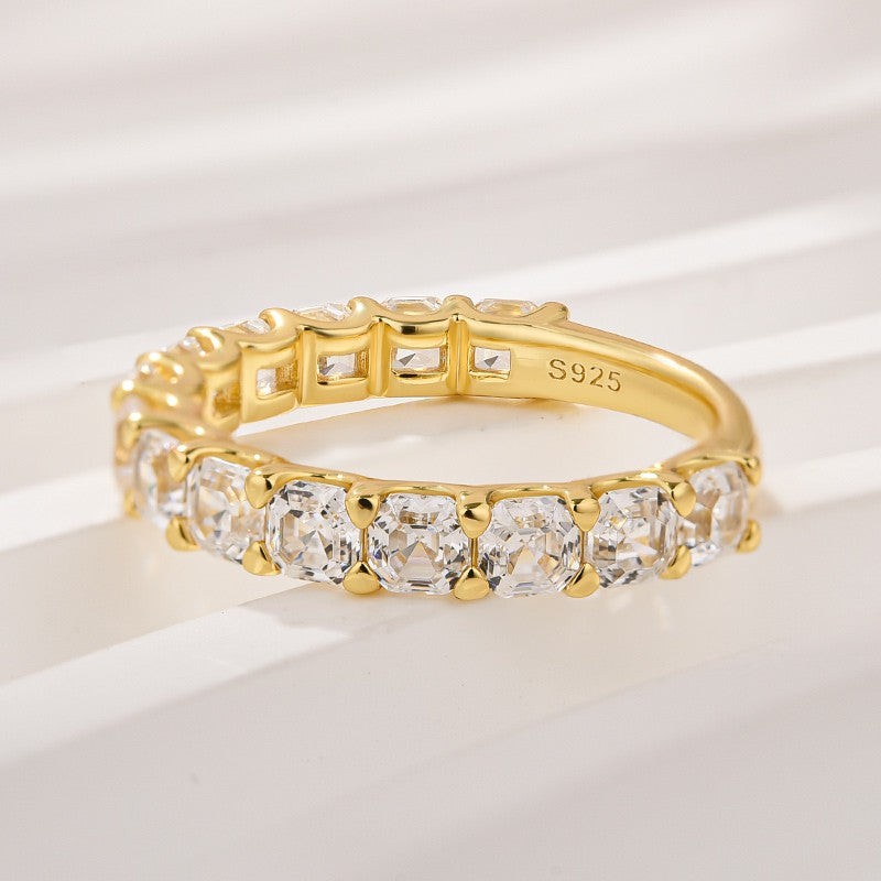 Unique Asscher Cut Wedding Band In Sterling Silver - louilyjewelry