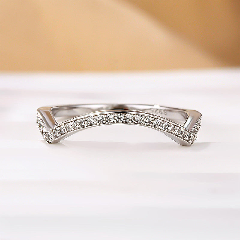 White Gold Curved Wedding Band In Sterling Silver - louilyjewelry