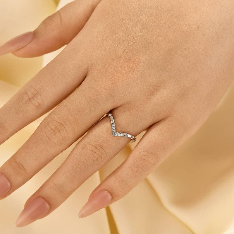 0.13Ct Simulated Diamond Matching Curved Wedding Band In Sterling Silver - louilyjewelry