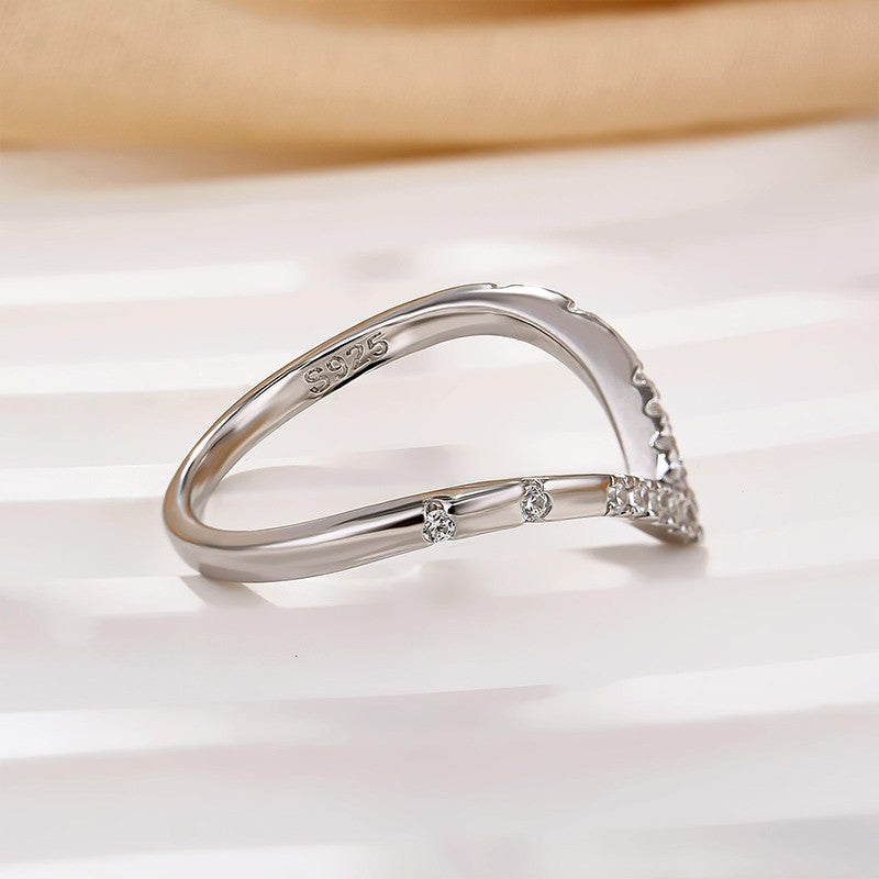 0.13Ct Simulated Diamond Matching Curved Wedding Band In Sterling Silver - louilyjewelry