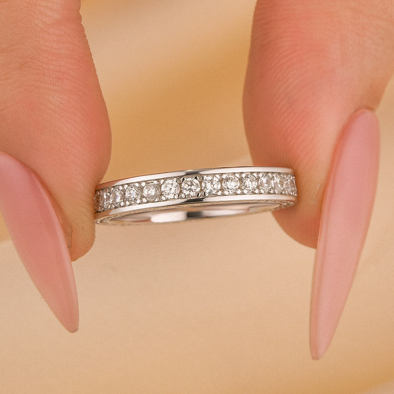 1.3Ct Channel Set Round Cut Eternity Wedding Band In Sterling Silver - louilyjewelry