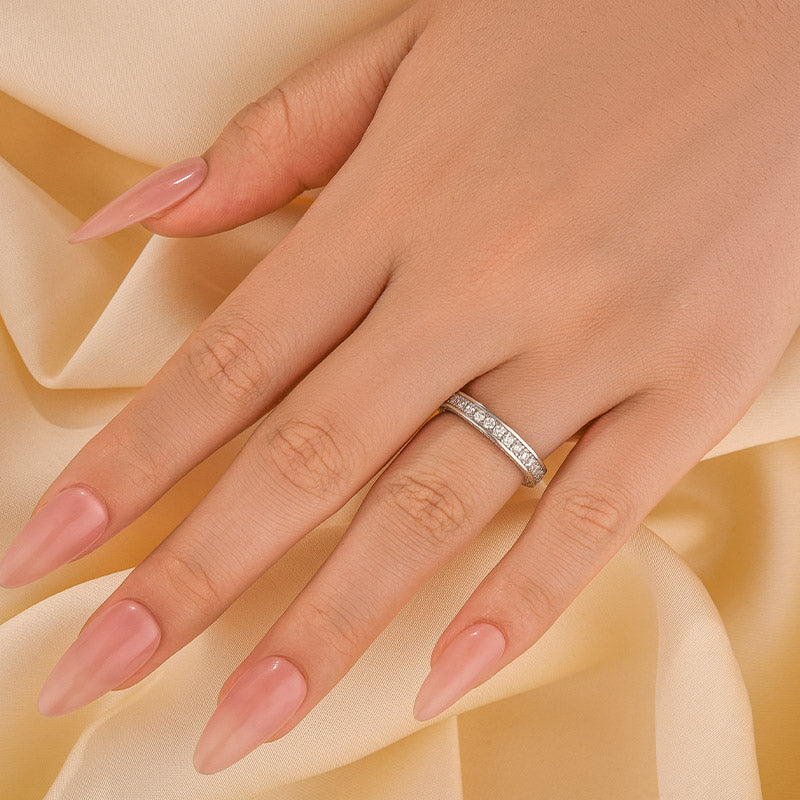 1.3Ct Channel Set Round Cut Eternity Wedding Band In Sterling Silver - louilyjewelry