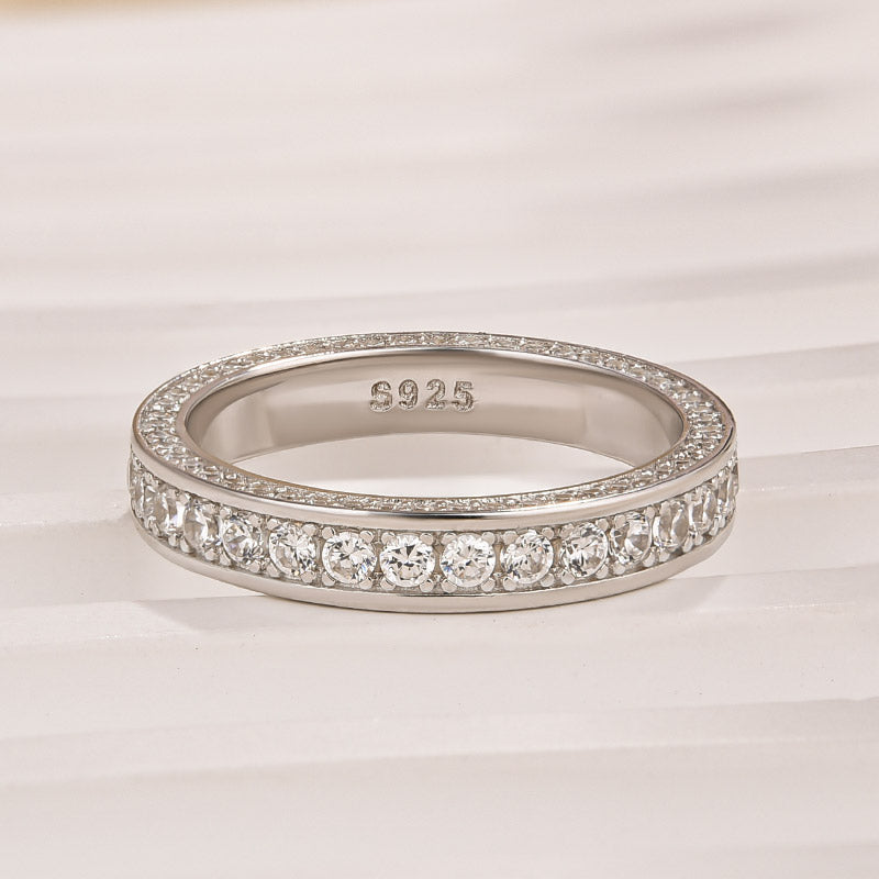 1.3Ct Channel Set Round Cut Eternity Wedding Band In Sterling Silver - louilyjewelry