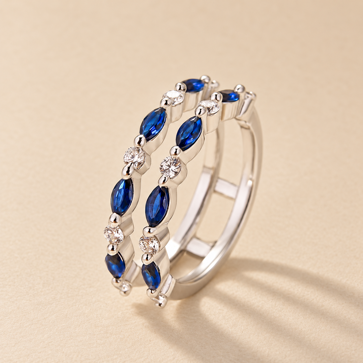 S925 1.0Ct Blue & White Stone Unique Insert Wedding Band Engagement Ring Enhancer