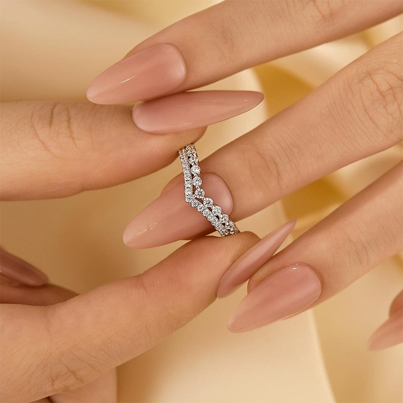 0.55Ct Simulated Diamond Double Row Matching Curved Wedding Band - louilyjewelry