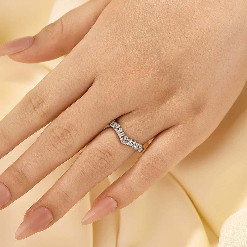 0.55Ct Simulated Diamond Double Row Matching Curved Wedding Band - louilyjewelry