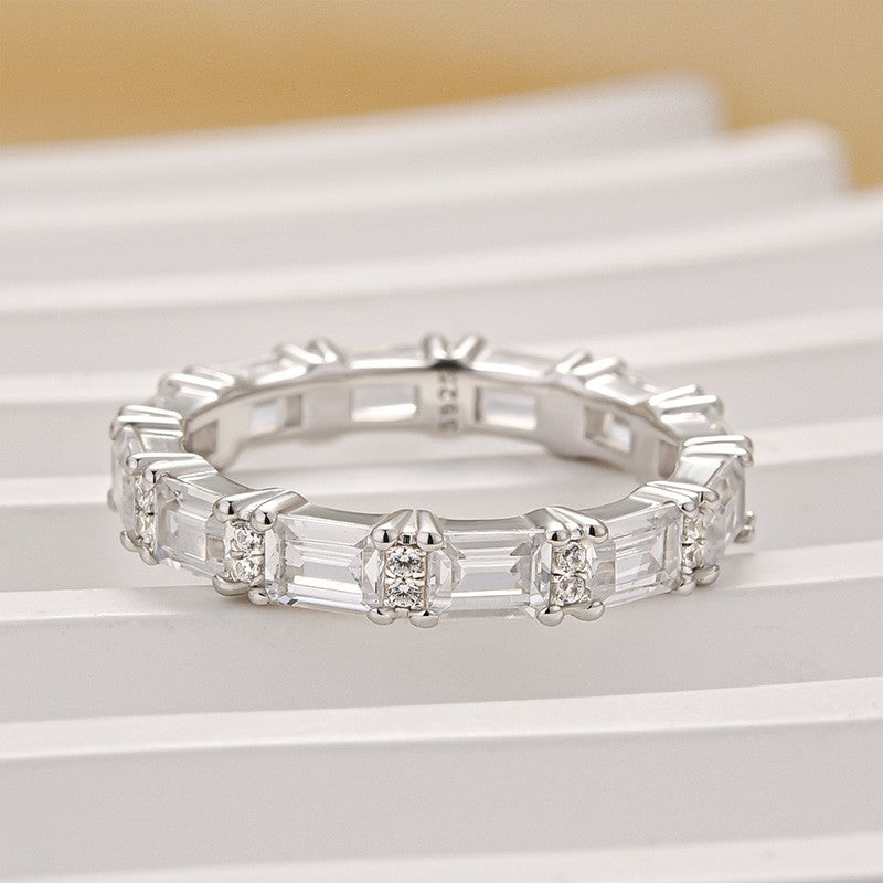 Eternity 3.6Ct Emerald Cut Wedding Band In Sterling Silver - louilyjewelry