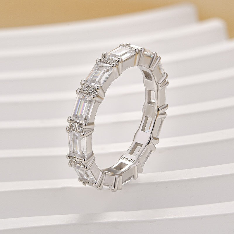 Eternity 3.6Ct Emerald Cut Wedding Band In Sterling Silver - louilyjewelry
