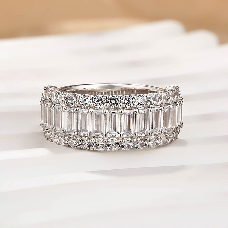 Luxurious Emerald Cut Wedding Band Travel Ring In Sterling Silver - louilyjewelry