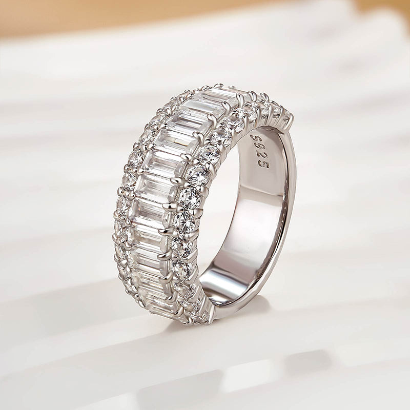 Luxurious Emerald Cut Wedding Band Travel Ring In Sterling Silver - louilyjewelry