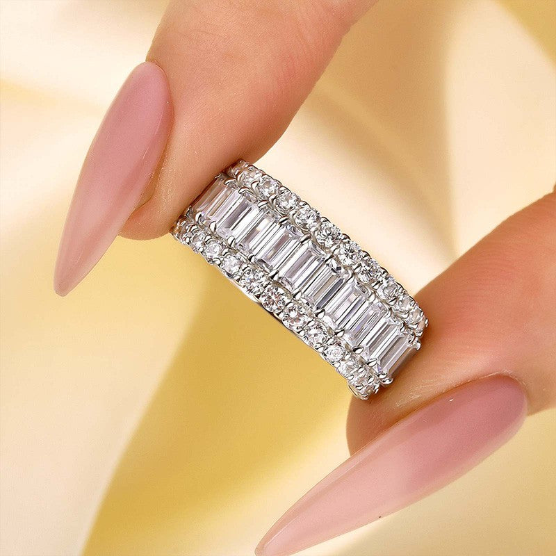 Luxurious Emerald Cut Wedding Band Travel Ring In Sterling Silver - louilyjewelry