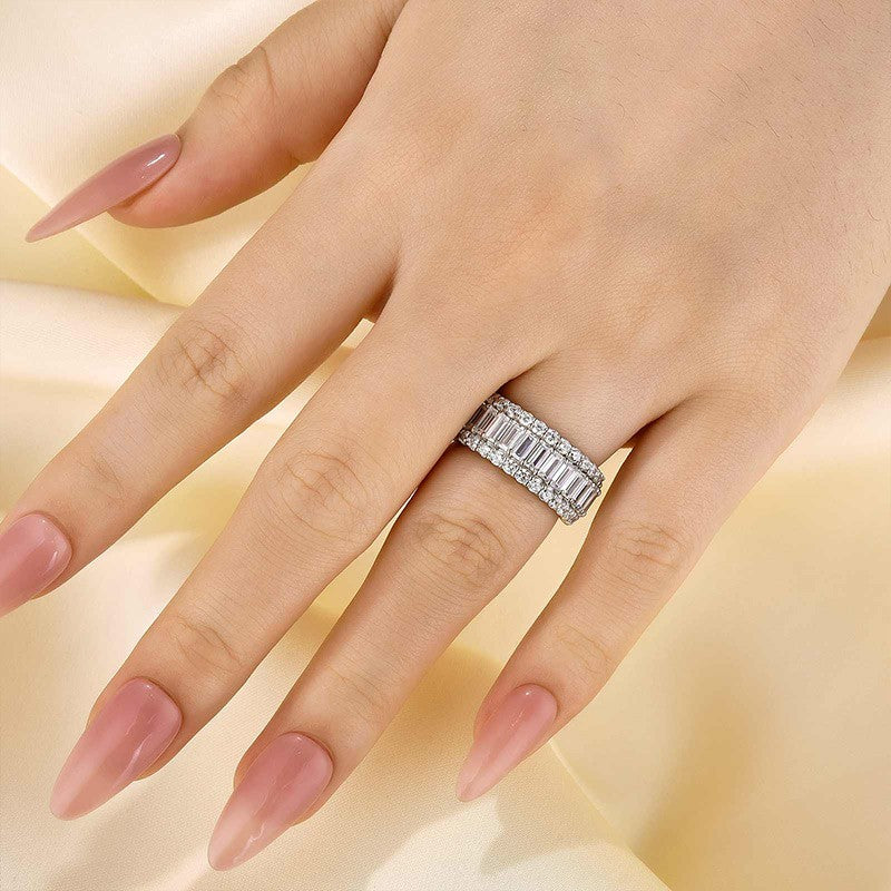 Luxurious Emerald Cut Wedding Band Travel Ring In Sterling Silver - louilyjewelry