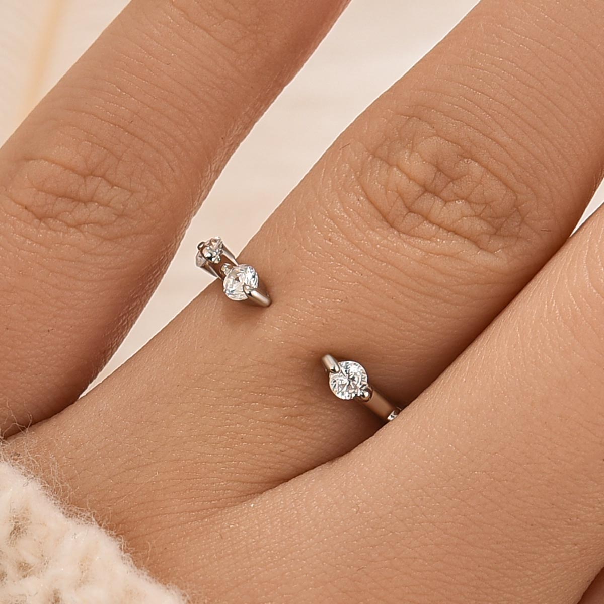 Classic Round Cut Open Wedding Band In Sterling Silver For Women