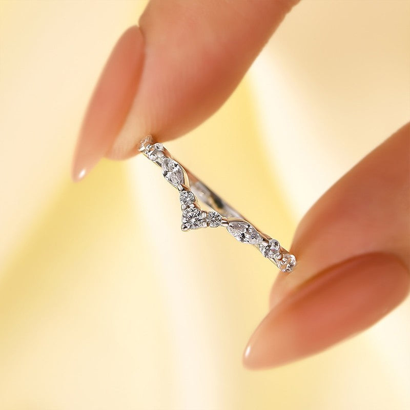 Crown-Shaped Curved Wedding Band Wedding Ring In Sterling Silver - louilyjewelry