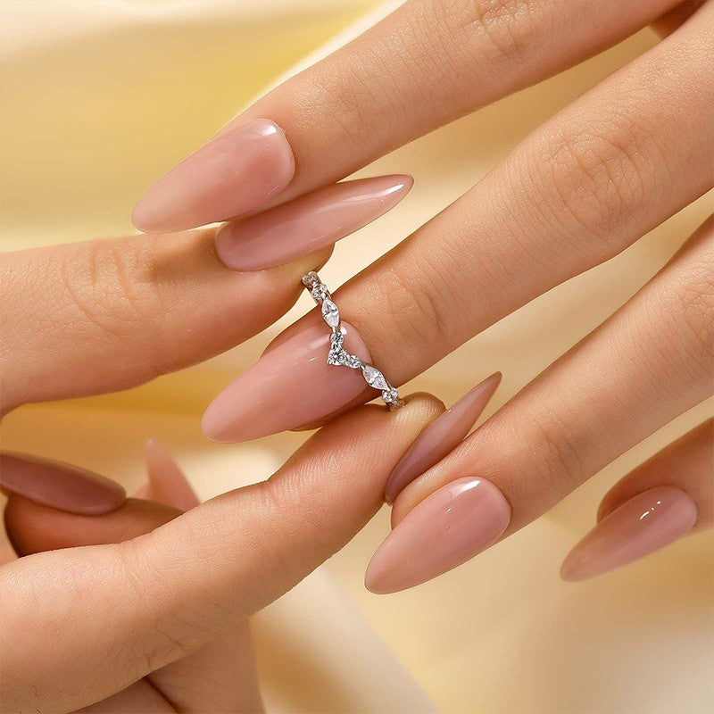 Crown-Shaped Curved Wedding Band Wedding Ring In Sterling Silver - louilyjewelry