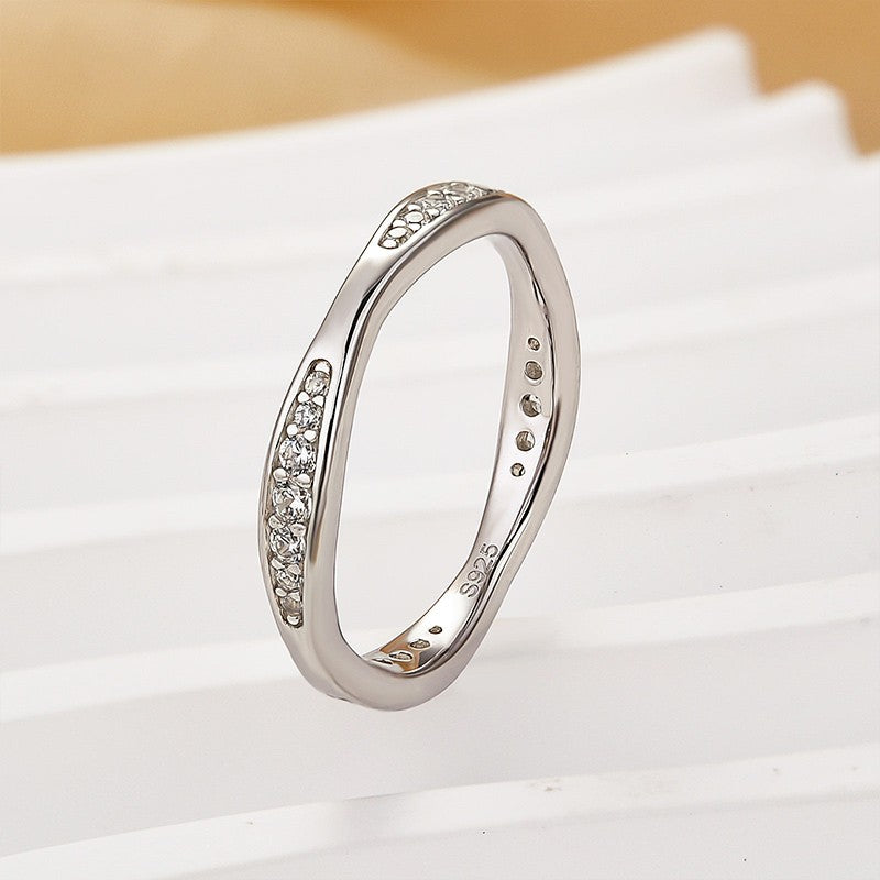 Classic 0.3Ct Sterling Silver Wedding Band With Round Cut Stone - louilyjewelry