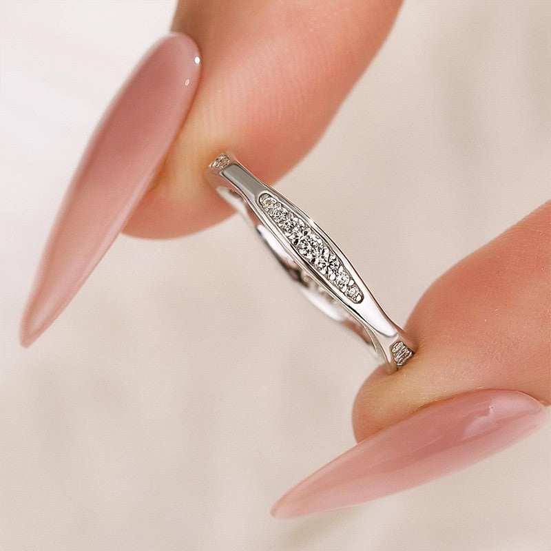 Classic 0.3Ct Sterling Silver Wedding Band With Round Cut Stone - louilyjewelry