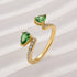 1.2Ct Green Stone Pear Cut Yellow Gold Open Wedding Band In Sterling Silver - louilyjewelry
