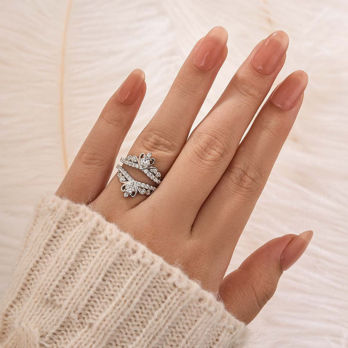 Crown Shaped Insert Wedding Band Engagament Ring Enhancer In Sterling Silver