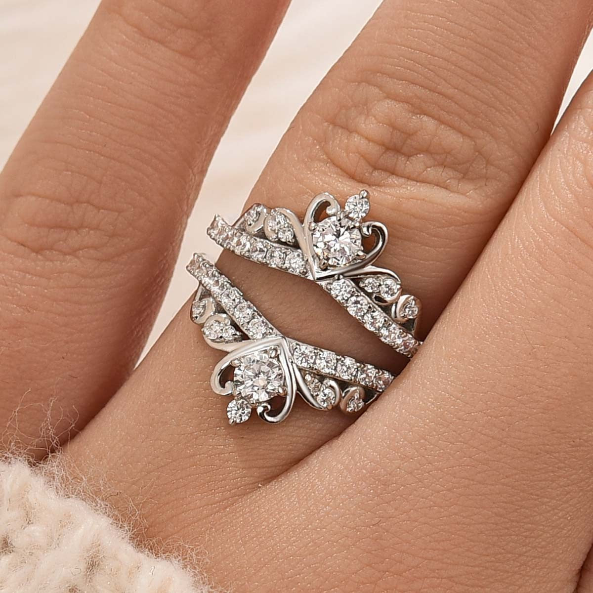 Crown Shaped Insert Wedding Band Engagament Ring Enhancer In Sterling Silver
