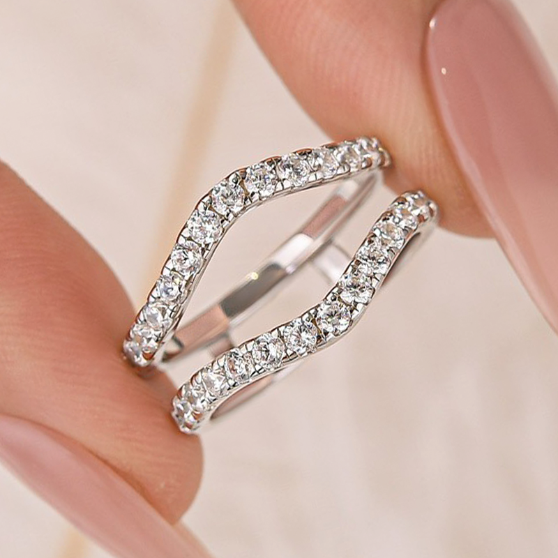 S925 Vintage Insert 0.9 Round Cut Wedding Band Engagement Ring Enhancer In Sterling Silver