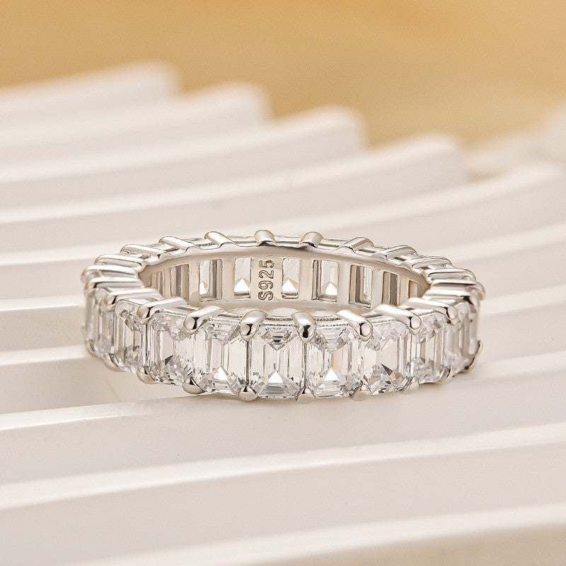 3.5Ct Emerald Cut Women's Wedding Band In Sterling Silver