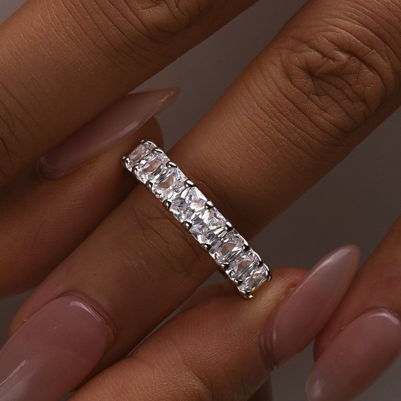 3.0Ct Radiant Cut Half Wedding Band Travel Ring In Sterling Silver